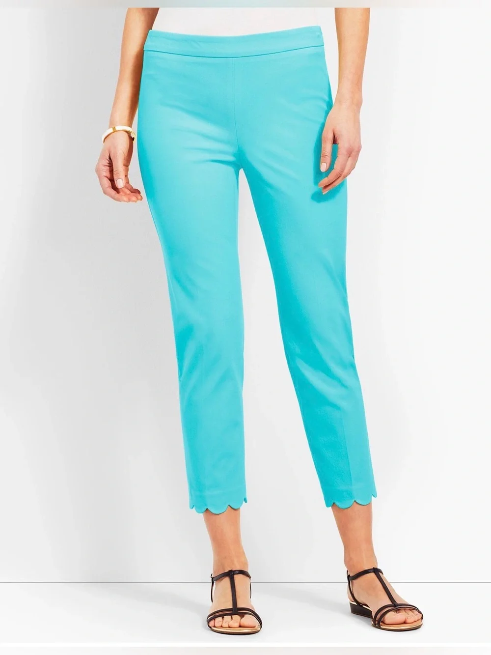 Talbots Chatham Crop pants with scalloped edges. Tiffany Blue size 16P NEW